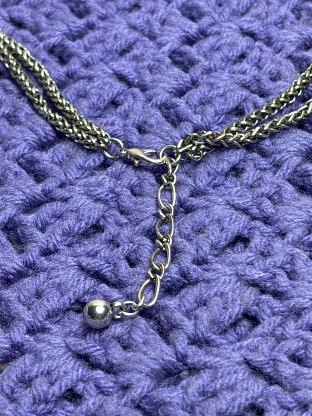 Chunky Silvertone Textured Necklace Double Chain Statement 34 - 37 inches Long